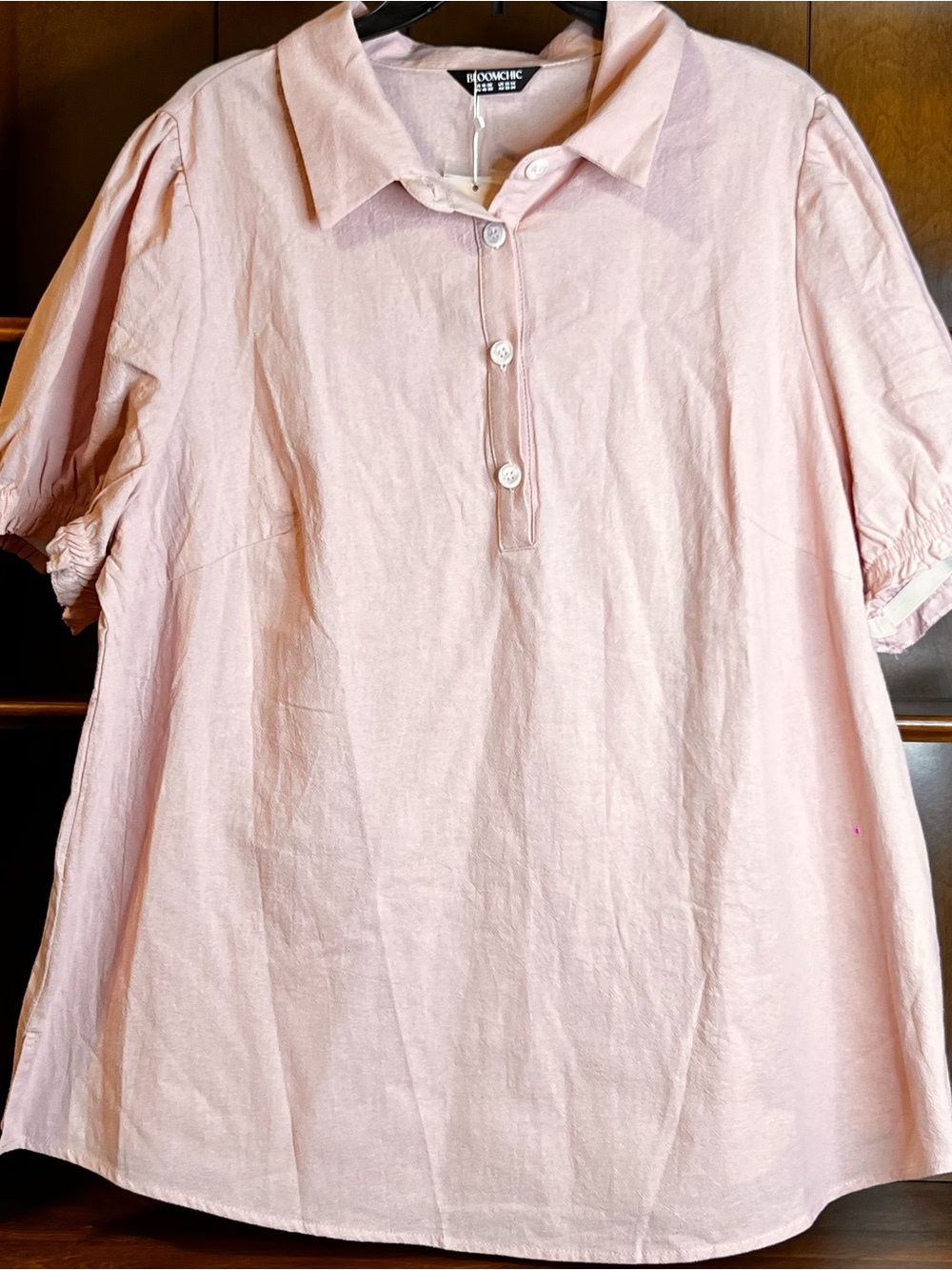 Bloomchic Dusty Pink Button-Front Collared Puffy Sleeve Top Size 18/20